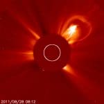 This coronal mass ejection came from a filament eruption on the northeast disk of the Sun.