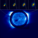 This image is from one of my own pieces of work involving RHESSI data, and on which Alex was a co-author. It shows two X-ray sources high up in the corona merging together during a CME eruption. The merging occurred as the CME began to accelerate and appeared to result in intense radio emission implying that particle acceleration had taken place. This suggested that both the flare and the CME were driven by the same energy release at a location high up in the solar corona.