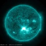 An X1.4 solar flare observed in the Solar Dynamics Observatory (SDO) 131 Angstrom wavelength camera. The flare peaked in X-rays at 16:20 UT (12:52 EDT).