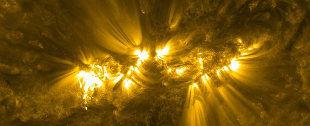 A wide and vigorous active region group (AR11121 and AR11123) produced several flares as SDO observed in 171 angstrom extreme ultraviolet light (Nov. 11-12, 2010).