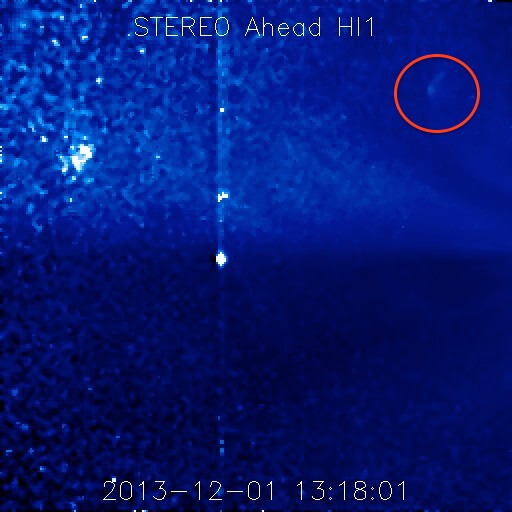 ISON Remnants in STEREO-A HI1 at 13:18 UT on Dec. 1, 2013 credit: NASA/STEREO/J. Gurman