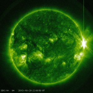 X2.3 flare! AR11875 on the west limb let out a big one. An X2.3 peaked at 21:54 in GOES X-ray. Here is a snapshot of the flare captured in SDO/AIA 94 angstrom. credit: NASA/SDO