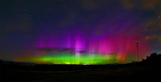 Aurora captured by John Stetson in Quaker Ridge, Casco, Maine facing north towards the Presidential Range in NH. shared at spaceweather.com