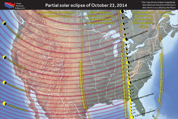 A map showing the eclipse prospects over the continental USA. Credit: Michael Zeiler @EclipseMaps, www.thegreatamericaneclipse.com.