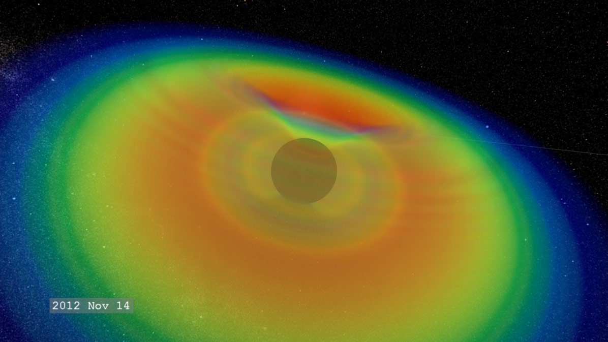 Shown without a cutaway, the donut-like shape of the outer belt is apparent.