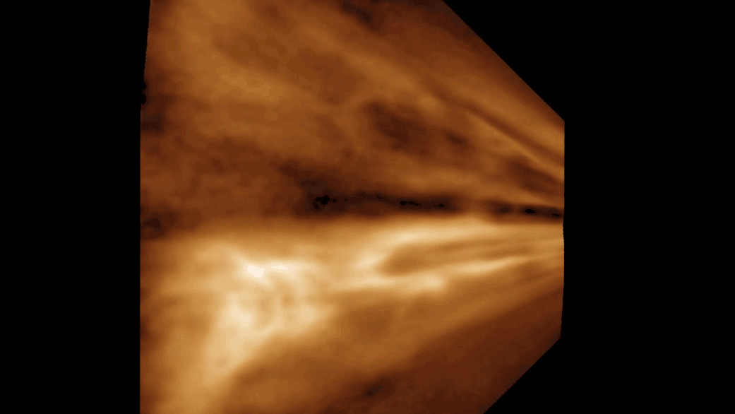 GIF excerpt from processed STEREO data of the solar wind. CREDIT: NASA's Goddard Space Flight Center, Data credit: Craig DeForest, SwRI