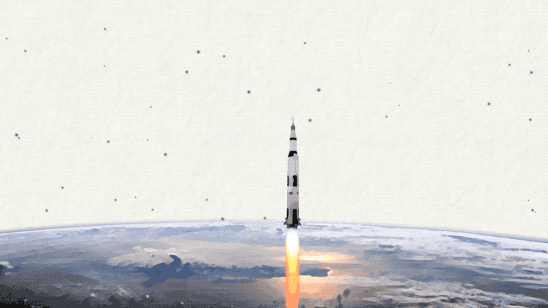 Animated gif of a Saturn V rocket launching.