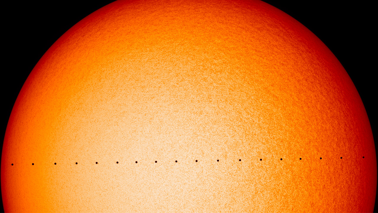 Composite image of Mercury transit across the Sun, as seen by NASA's Solar Dynamics Oberservatory on Nov. 11, 2019. CREDIT: NASA's Goddard Space Flight Center