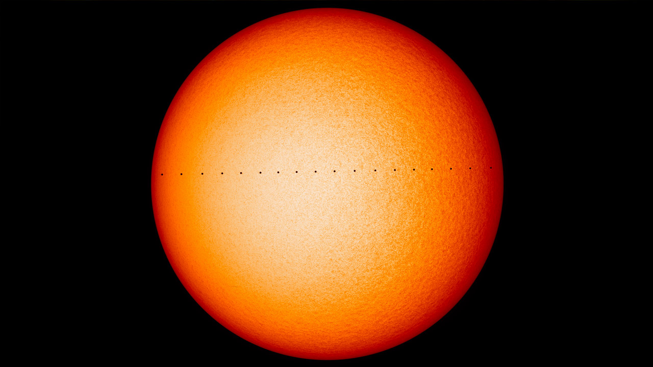 Composite image of Mercury transit across the Sun, as seen by NASA's Solar Dynamics Oberservatory on Nov. 11, 2019. CREDIT: NASA's Goddard Space Flight Center