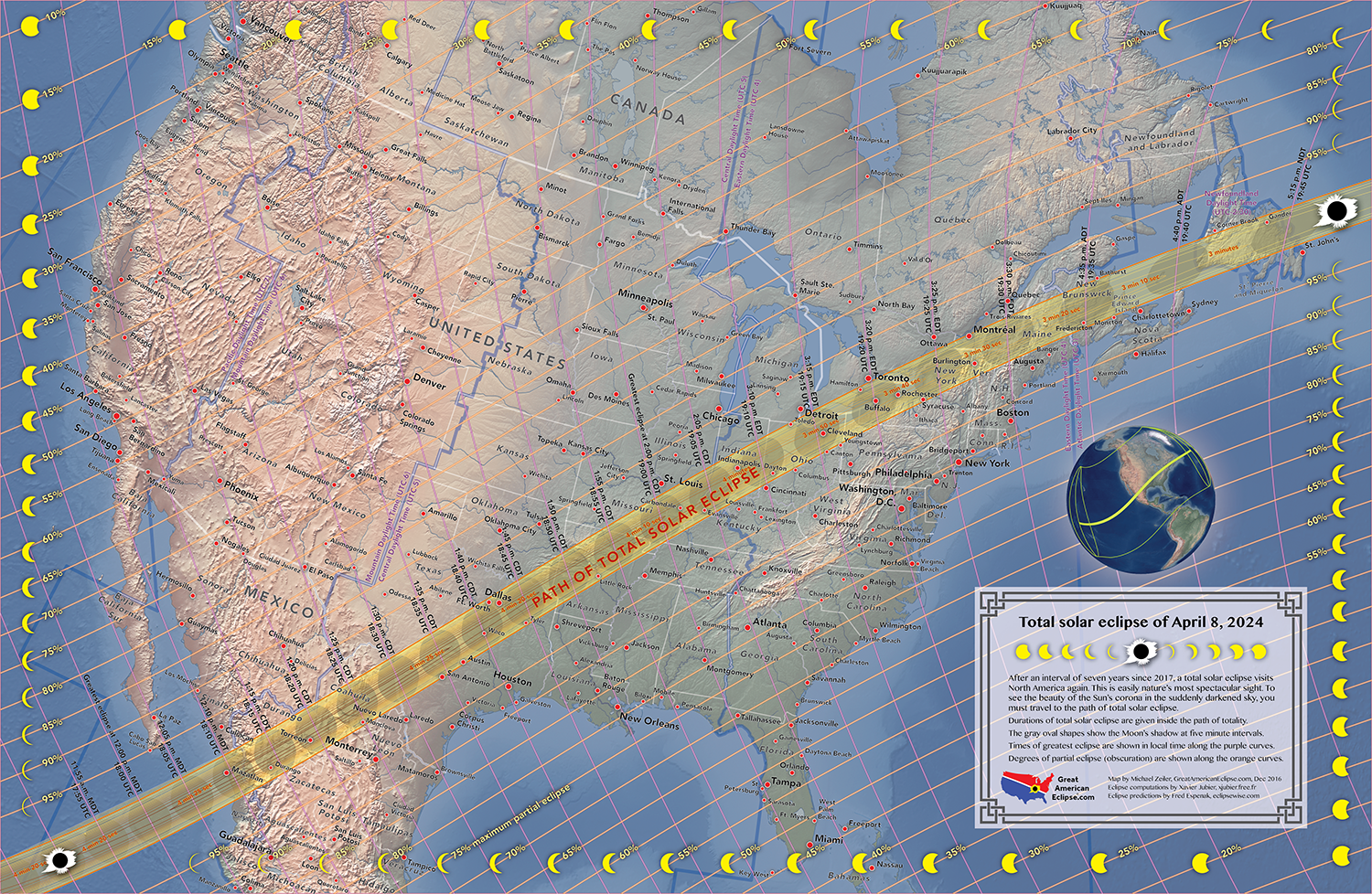 CREDIT: GreatAmericanEclipse.com - MAP OF THE APRIL 8, 2024 TOTAL SOLAR ECLIPSE