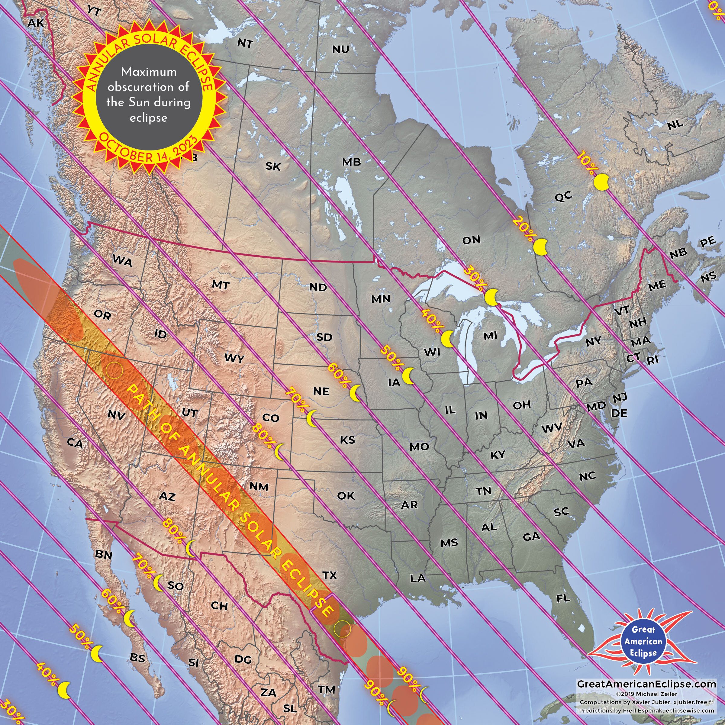 CREDIT: GreatAmericanEclipse.com - The annular solar eclipse across North America