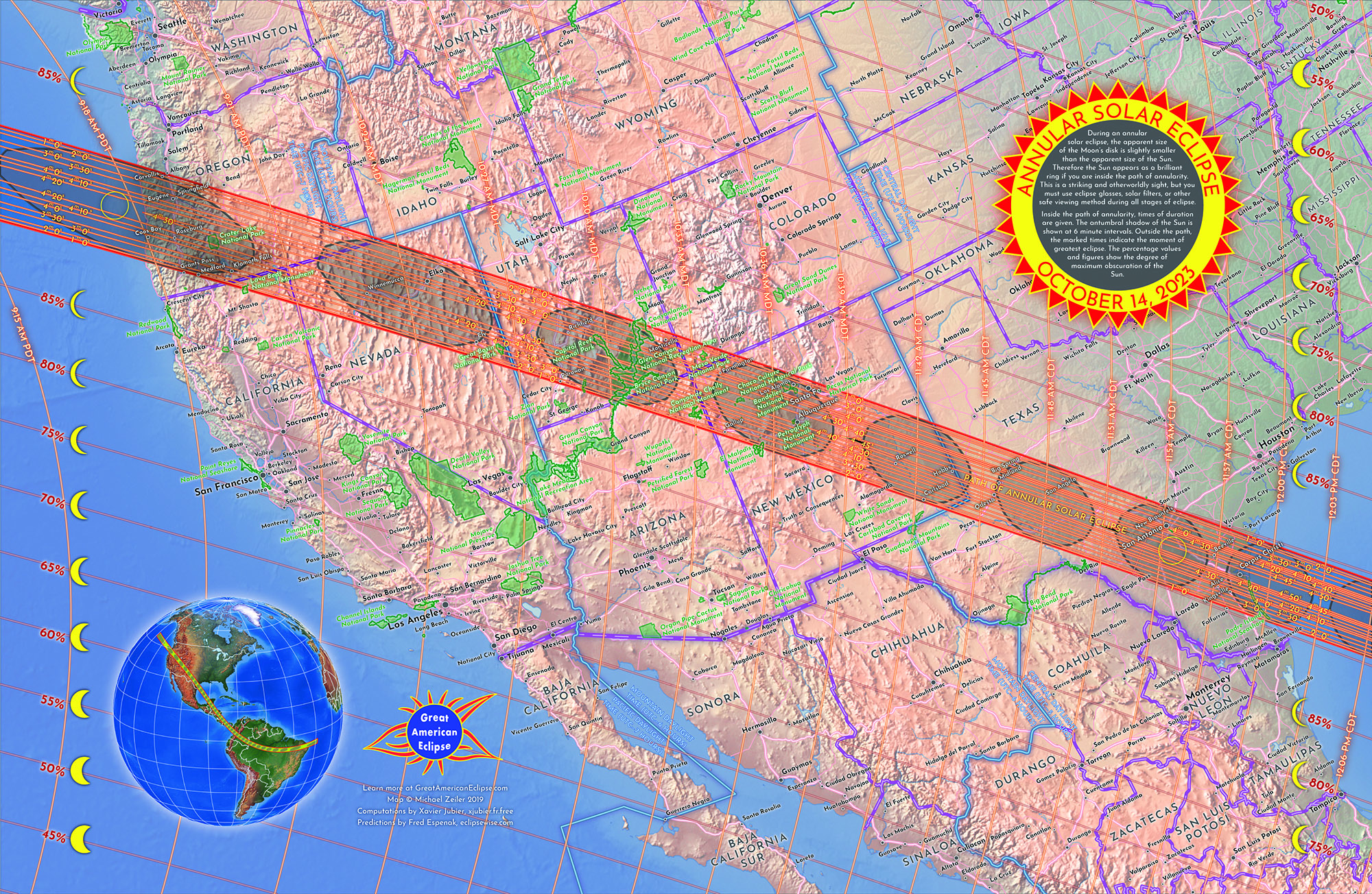 CREDIT: GreatAmericanEclipse.com - THE PATH OF ANNULARITY ACROSS THE UNITED STATES